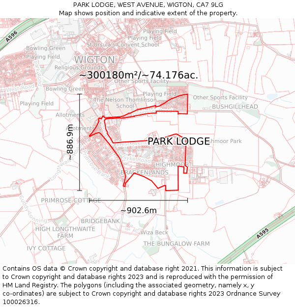 PARK LODGE, WEST AVENUE, WIGTON, CA7 9LG: Plot and title map