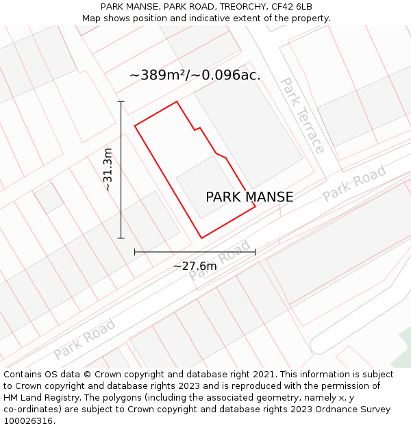 PARK MANSE, PARK ROAD, TREORCHY, CF42 6LB: Plot and title map