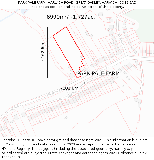 PARK PALE FARM, HARWICH ROAD, GREAT OAKLEY, HARWICH, CO12 5AD: Plot and title map