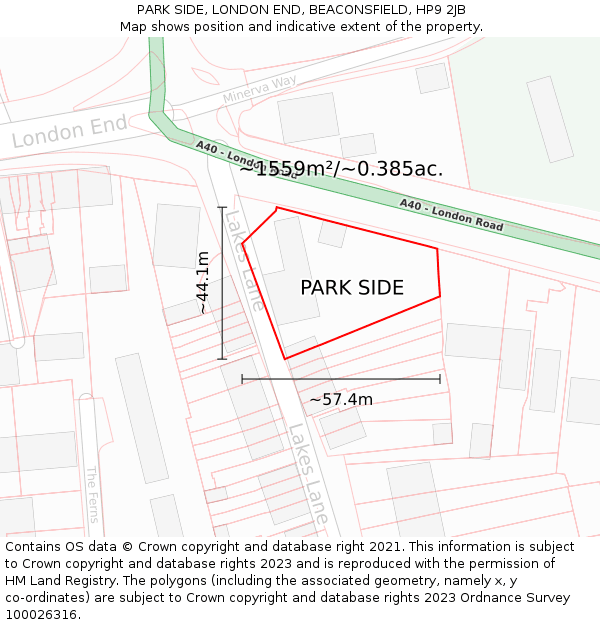 PARK SIDE, LONDON END, BEACONSFIELD, HP9 2JB: Plot and title map