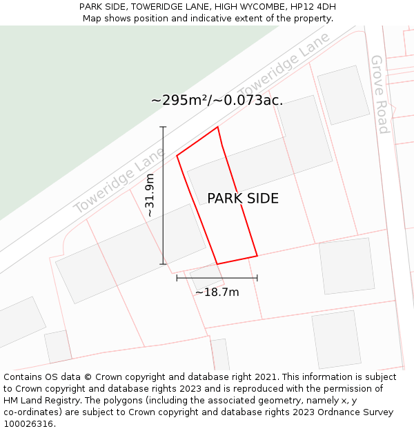 PARK SIDE, TOWERIDGE LANE, HIGH WYCOMBE, HP12 4DH: Plot and title map