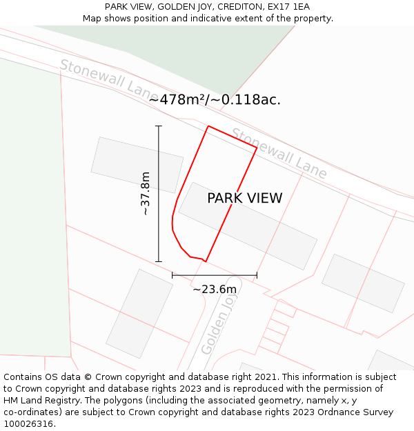 PARK VIEW, GOLDEN JOY, CREDITON, EX17 1EA: Plot and title map