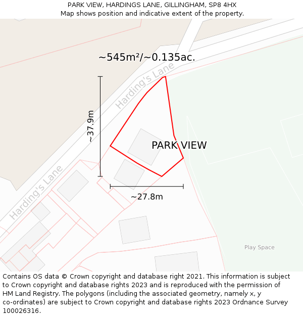 PARK VIEW, HARDINGS LANE, GILLINGHAM, SP8 4HX: Plot and title map