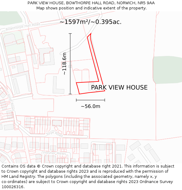 PARK VIEW HOUSE, BOWTHORPE HALL ROAD, NORWICH, NR5 9AA: Plot and title map