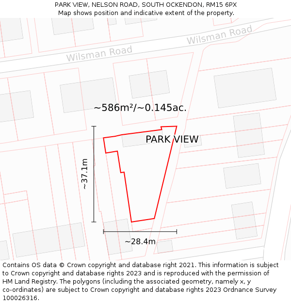 PARK VIEW, NELSON ROAD, SOUTH OCKENDON, RM15 6PX: Plot and title map