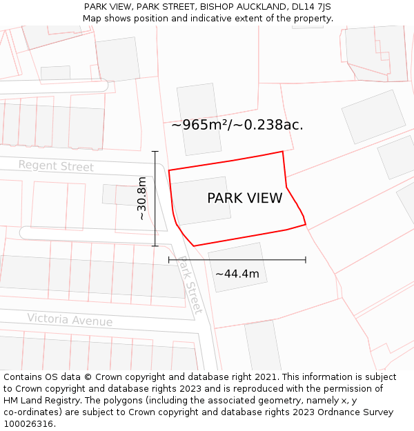 PARK VIEW, PARK STREET, BISHOP AUCKLAND, DL14 7JS: Plot and title map