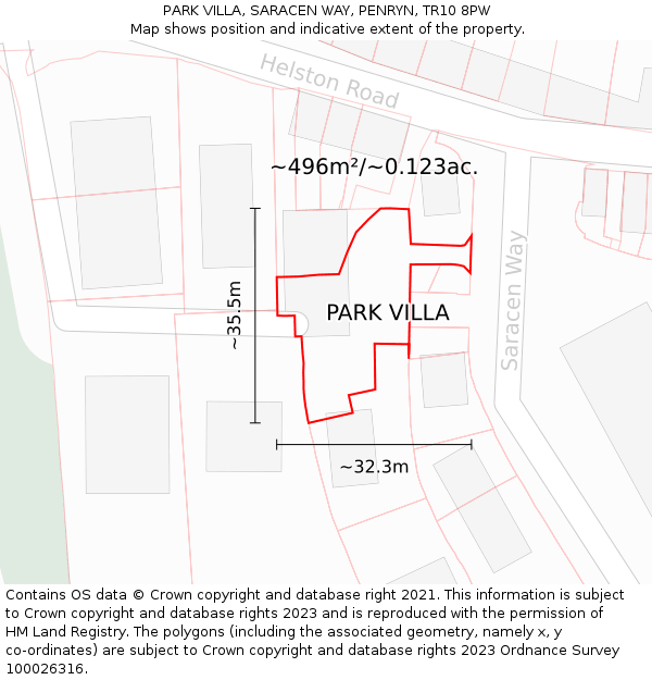 PARK VILLA, SARACEN WAY, PENRYN, TR10 8PW: Plot and title map