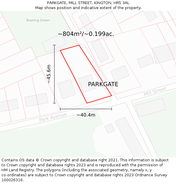 PARKGATE, MILL STREET, KINGTON, HR5 3AL: Plot and title map