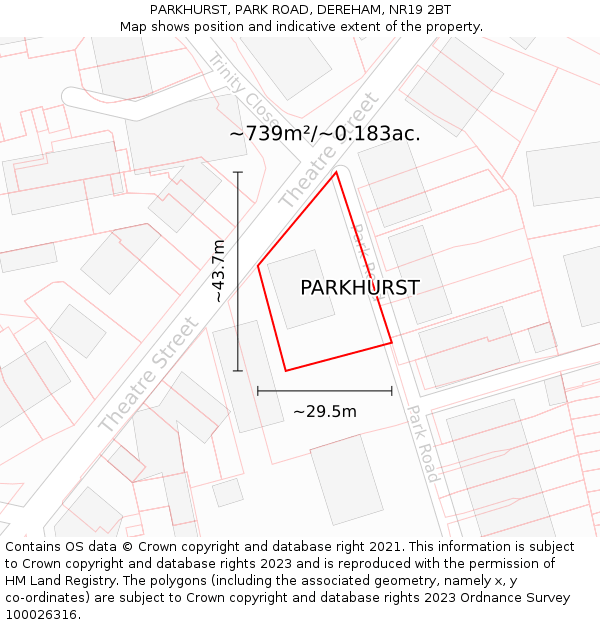 PARKHURST, PARK ROAD, DEREHAM, NR19 2BT: Plot and title map
