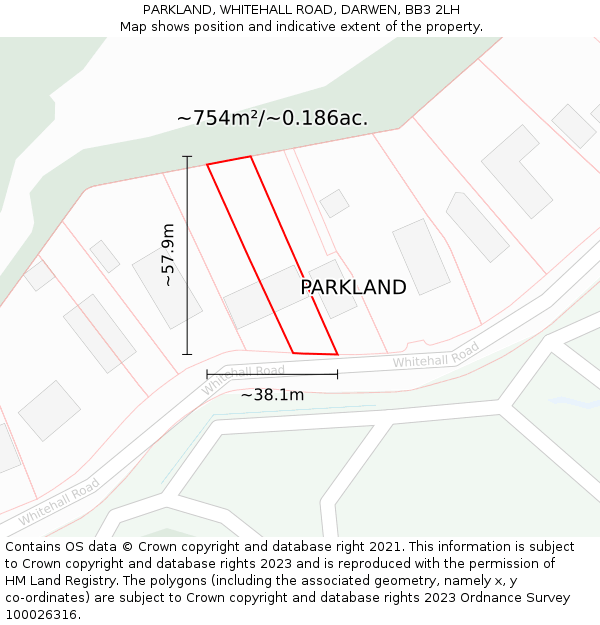 PARKLAND, WHITEHALL ROAD, DARWEN, BB3 2LH: Plot and title map
