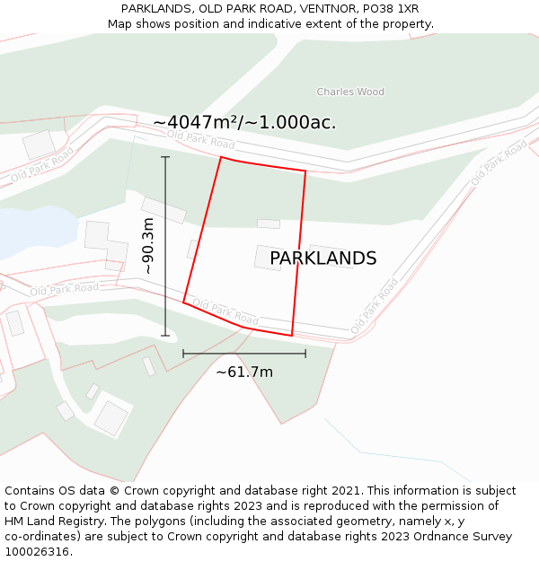 PARKLANDS, OLD PARK ROAD, VENTNOR, PO38 1XR: Plot and title map