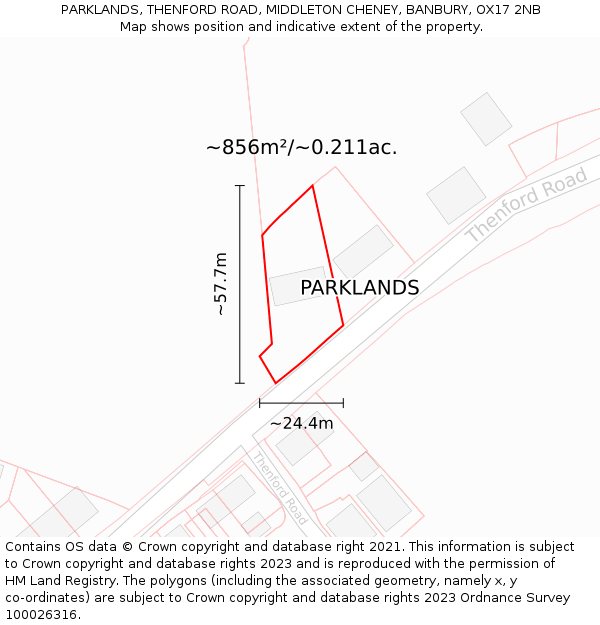 PARKLANDS, THENFORD ROAD, MIDDLETON CHENEY, BANBURY, OX17 2NB: Plot and title map