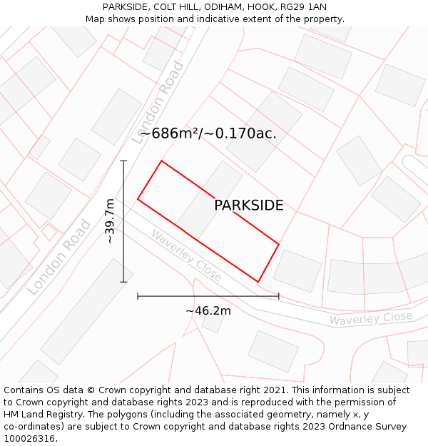 PARKSIDE, COLT HILL, ODIHAM, HOOK, RG29 1AN: Plot and title map