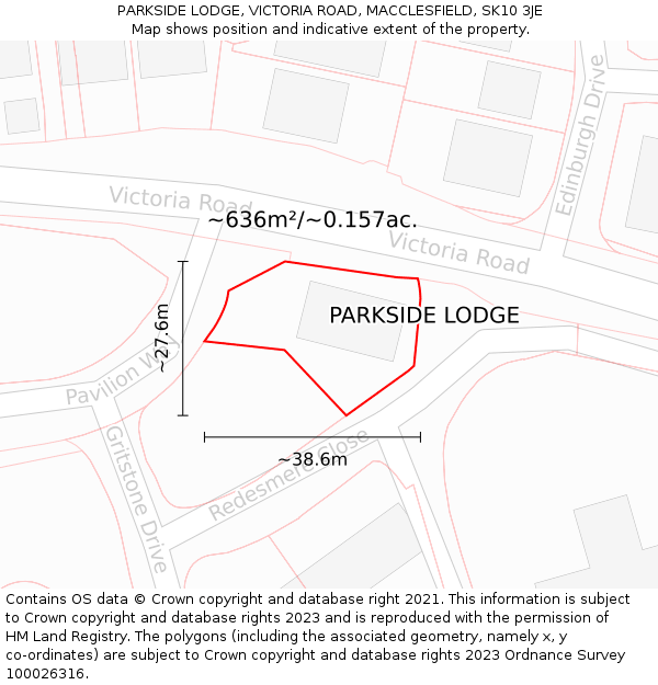 PARKSIDE LODGE, VICTORIA ROAD, MACCLESFIELD, SK10 3JE: Plot and title map