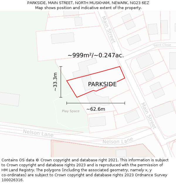 PARKSIDE, MAIN STREET, NORTH MUSKHAM, NEWARK, NG23 6EZ: Plot and title map