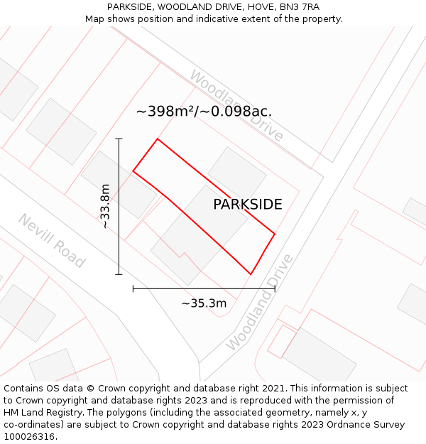 PARKSIDE, WOODLAND DRIVE, HOVE, BN3 7RA: Plot and title map