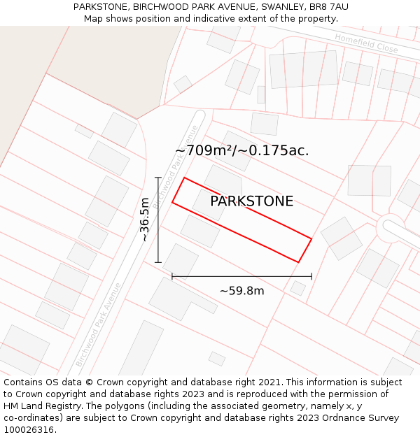 PARKSTONE, BIRCHWOOD PARK AVENUE, SWANLEY, BR8 7AU: Plot and title map