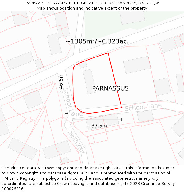 PARNASSUS, MAIN STREET, GREAT BOURTON, BANBURY, OX17 1QW: Plot and title map