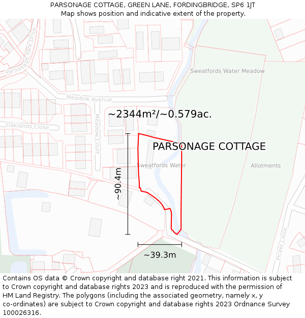 PARSONAGE COTTAGE, GREEN LANE, FORDINGBRIDGE, SP6 1JT: Plot and title map