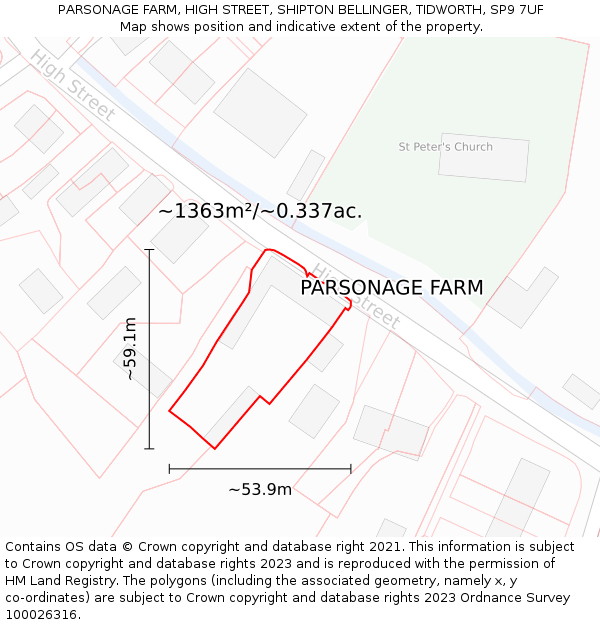 PARSONAGE FARM, HIGH STREET, SHIPTON BELLINGER, TIDWORTH, SP9 7UF: Plot and title map