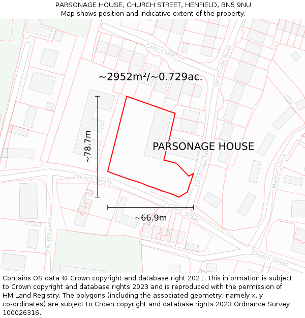 PARSONAGE HOUSE, CHURCH STREET, HENFIELD, BN5 9NU: Plot and title map