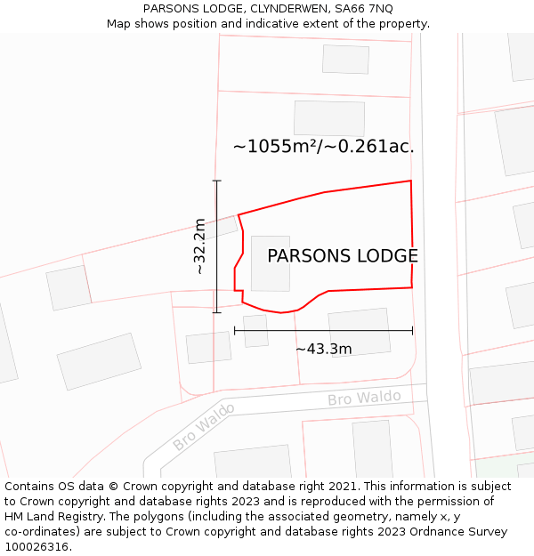 PARSONS LODGE, CLYNDERWEN, SA66 7NQ: Plot and title map