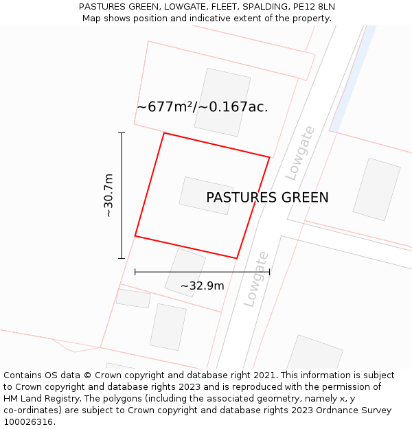 PASTURES GREEN, LOWGATE, FLEET, SPALDING, PE12 8LN: Plot and title map