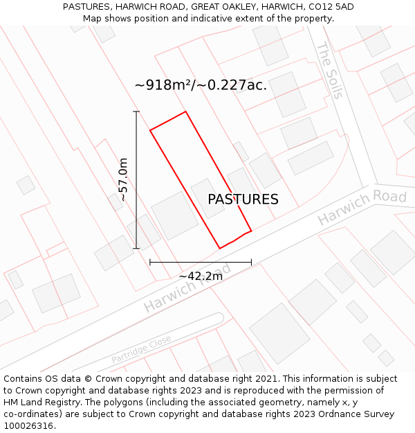 PASTURES, HARWICH ROAD, GREAT OAKLEY, HARWICH, CO12 5AD: Plot and title map