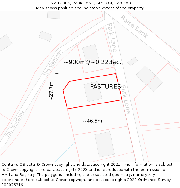 PASTURES, PARK LANE, ALSTON, CA9 3AB: Plot and title map