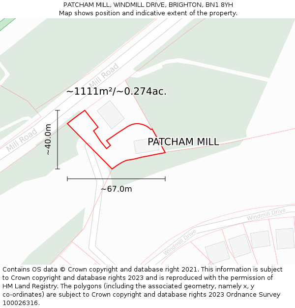 PATCHAM MILL, WINDMILL DRIVE, BRIGHTON, BN1 8YH: Plot and title map