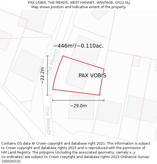 PAX VOBIS, THE MEADS, WEST HANNEY, WANTAGE, OX12 0LJ: Plot and title map