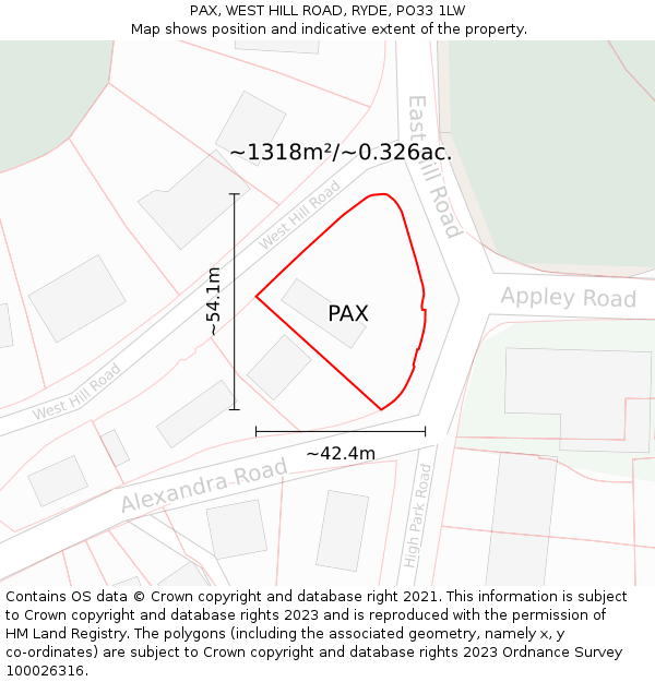 PAX, WEST HILL ROAD, RYDE, PO33 1LW: Plot and title map