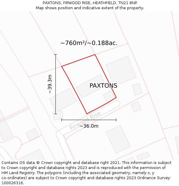 PAXTONS, FIRWOOD RISE, HEATHFIELD, TN21 8NP: Plot and title map