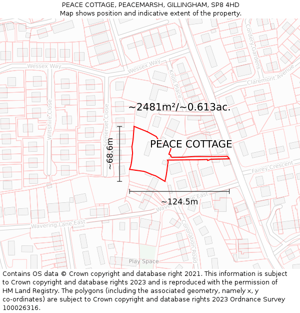 PEACE COTTAGE, PEACEMARSH, GILLINGHAM, SP8 4HD: Plot and title map