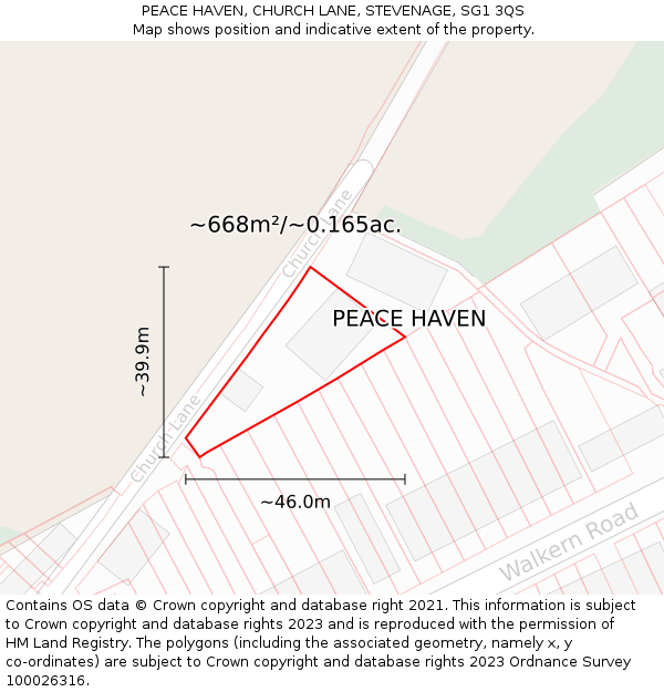 PEACE HAVEN, CHURCH LANE, STEVENAGE, SG1 3QS: Plot and title map