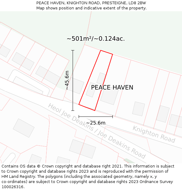 PEACE HAVEN, KNIGHTON ROAD, PRESTEIGNE, LD8 2BW: Plot and title map