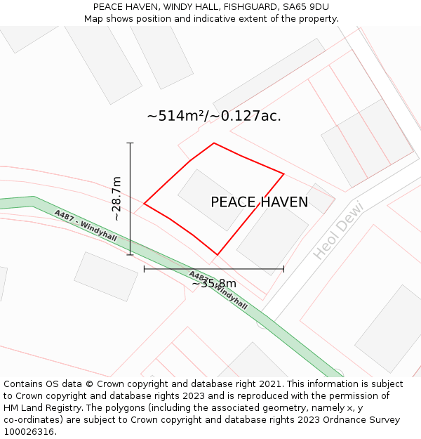 PEACE HAVEN, WINDY HALL, FISHGUARD, SA65 9DU: Plot and title map