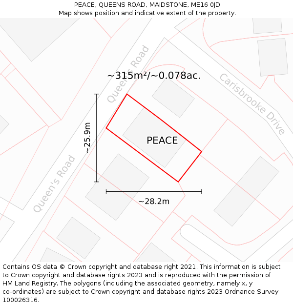 PEACE, QUEENS ROAD, MAIDSTONE, ME16 0JD: Plot and title map