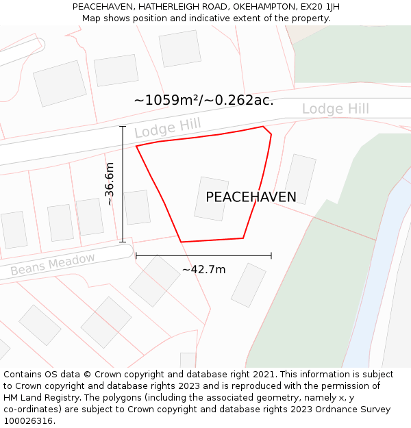 PEACEHAVEN, HATHERLEIGH ROAD, OKEHAMPTON, EX20 1JH: Plot and title map