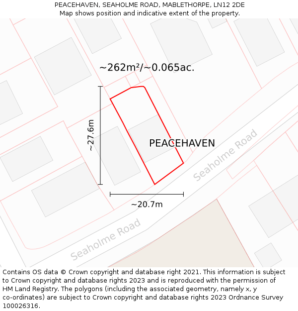 PEACEHAVEN, SEAHOLME ROAD, MABLETHORPE, LN12 2DE: Plot and title map