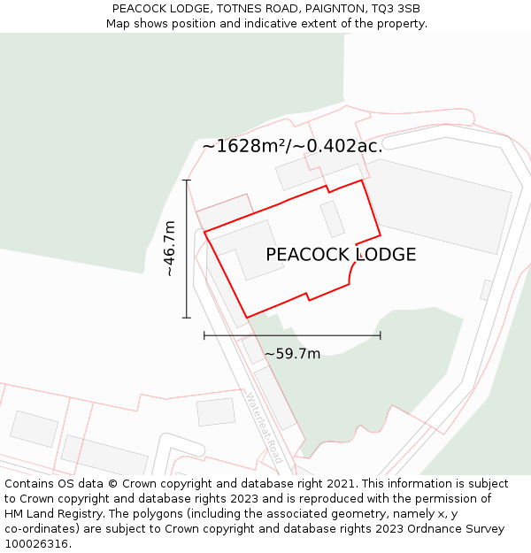 PEACOCK LODGE, TOTNES ROAD, PAIGNTON, TQ3 3SB: Plot and title map