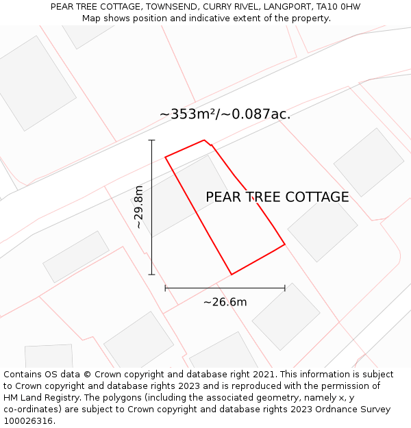 PEAR TREE COTTAGE, TOWNSEND, CURRY RIVEL, LANGPORT, TA10 0HW: Plot and title map