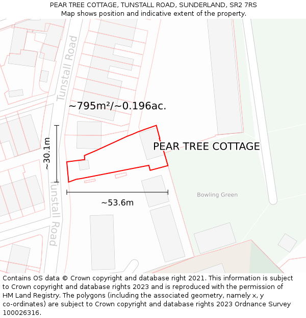 PEAR TREE COTTAGE, TUNSTALL ROAD, SUNDERLAND, SR2 7RS: Plot and title map