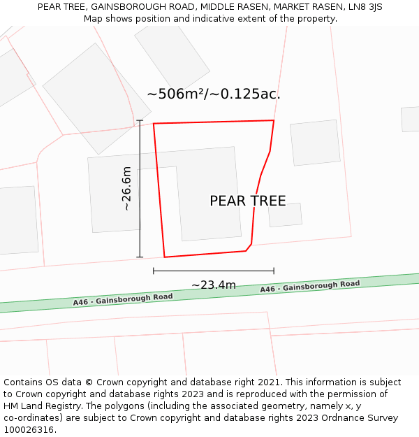 PEAR TREE, GAINSBOROUGH ROAD, MIDDLE RASEN, MARKET RASEN, LN8 3JS: Plot and title map
