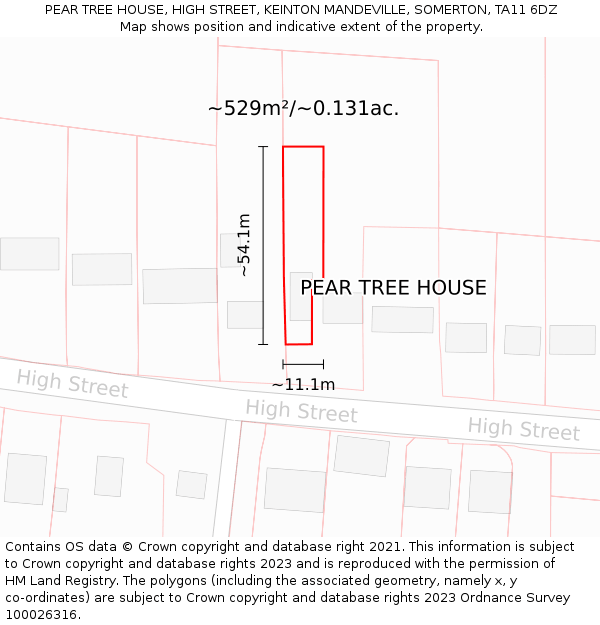 PEAR TREE HOUSE, HIGH STREET, KEINTON MANDEVILLE, SOMERTON, TA11 6DZ: Plot and title map