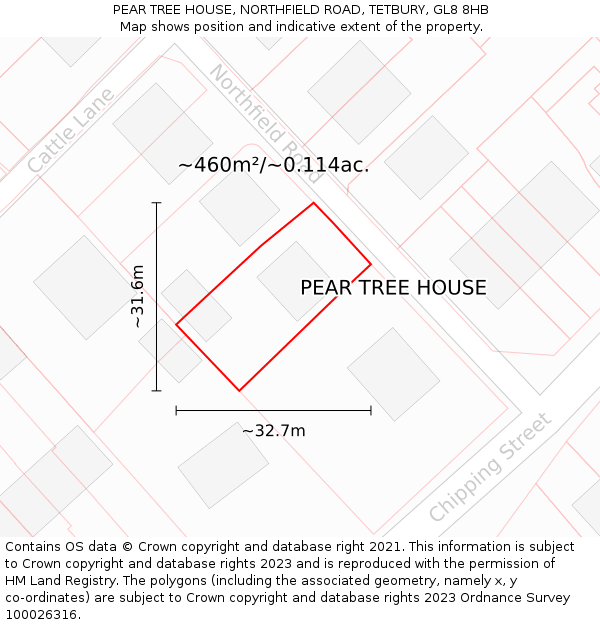 PEAR TREE HOUSE, NORTHFIELD ROAD, TETBURY, GL8 8HB: Plot and title map