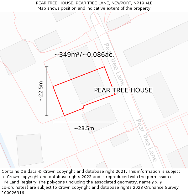 PEAR TREE HOUSE, PEAR TREE LANE, NEWPORT, NP19 4LE: Plot and title map