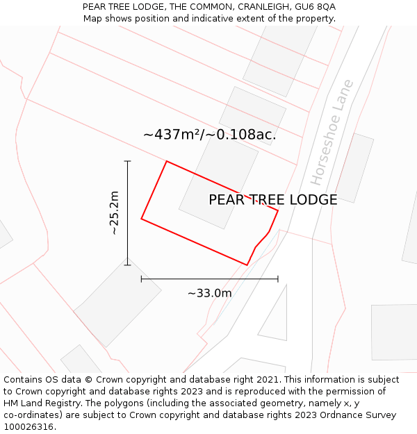 PEAR TREE LODGE, THE COMMON, CRANLEIGH, GU6 8QA: Plot and title map