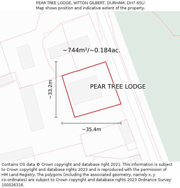 PEAR TREE LODGE, WITTON GILBERT, DURHAM, DH7 6SU: Plot and title map