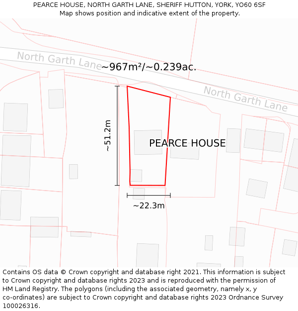 PEARCE HOUSE, NORTH GARTH LANE, SHERIFF HUTTON, YORK, YO60 6SF: Plot and title map